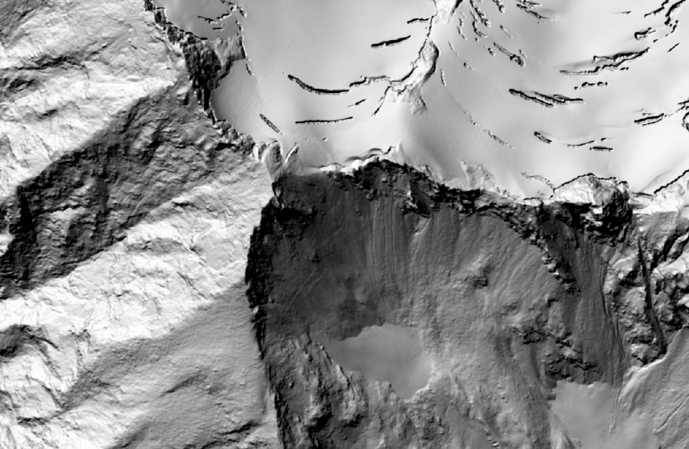 LiDAR map of Clark Mountain area, showing glaciers and streams
