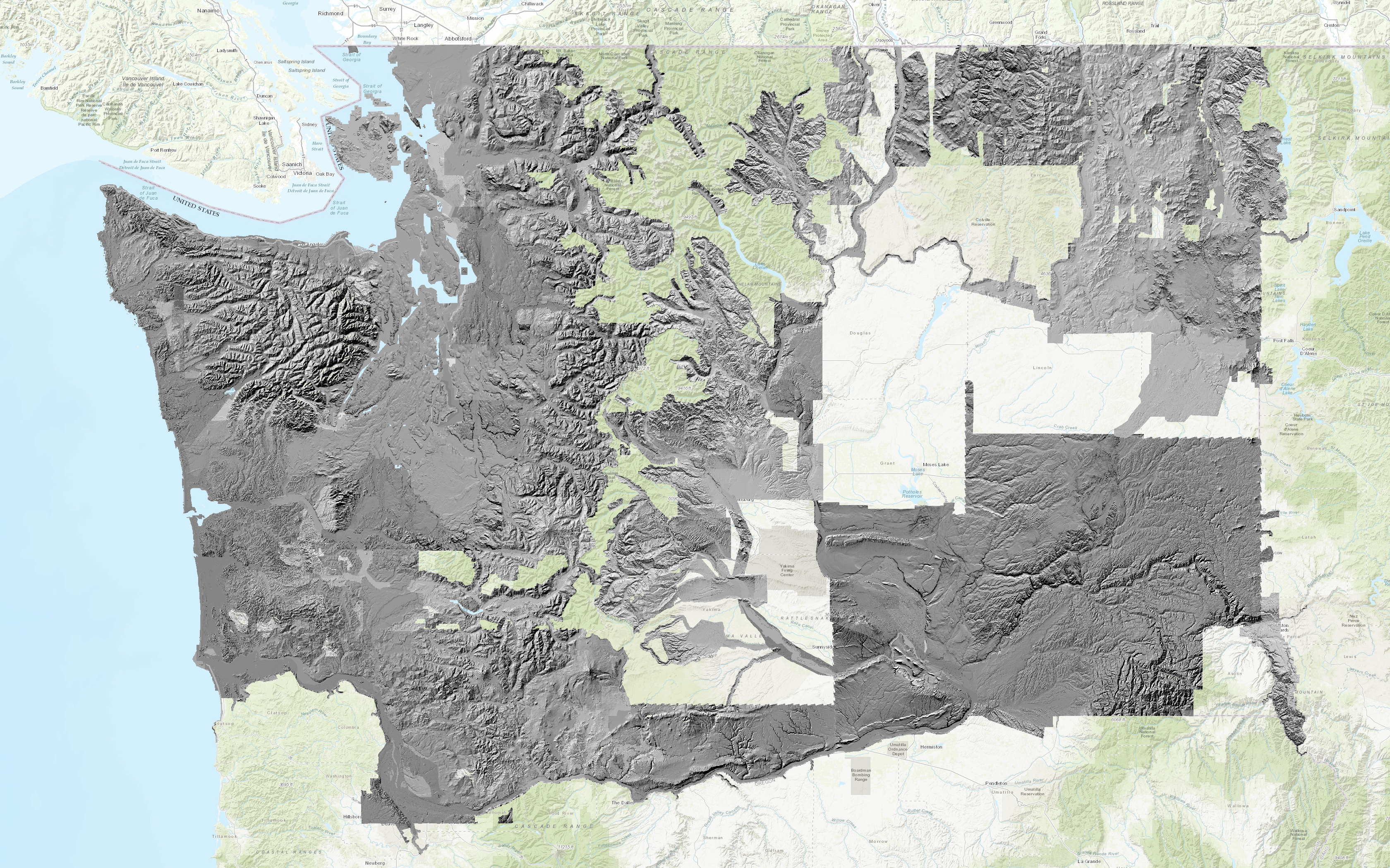 Map showing statewide coverage of LiDAR data in Washington