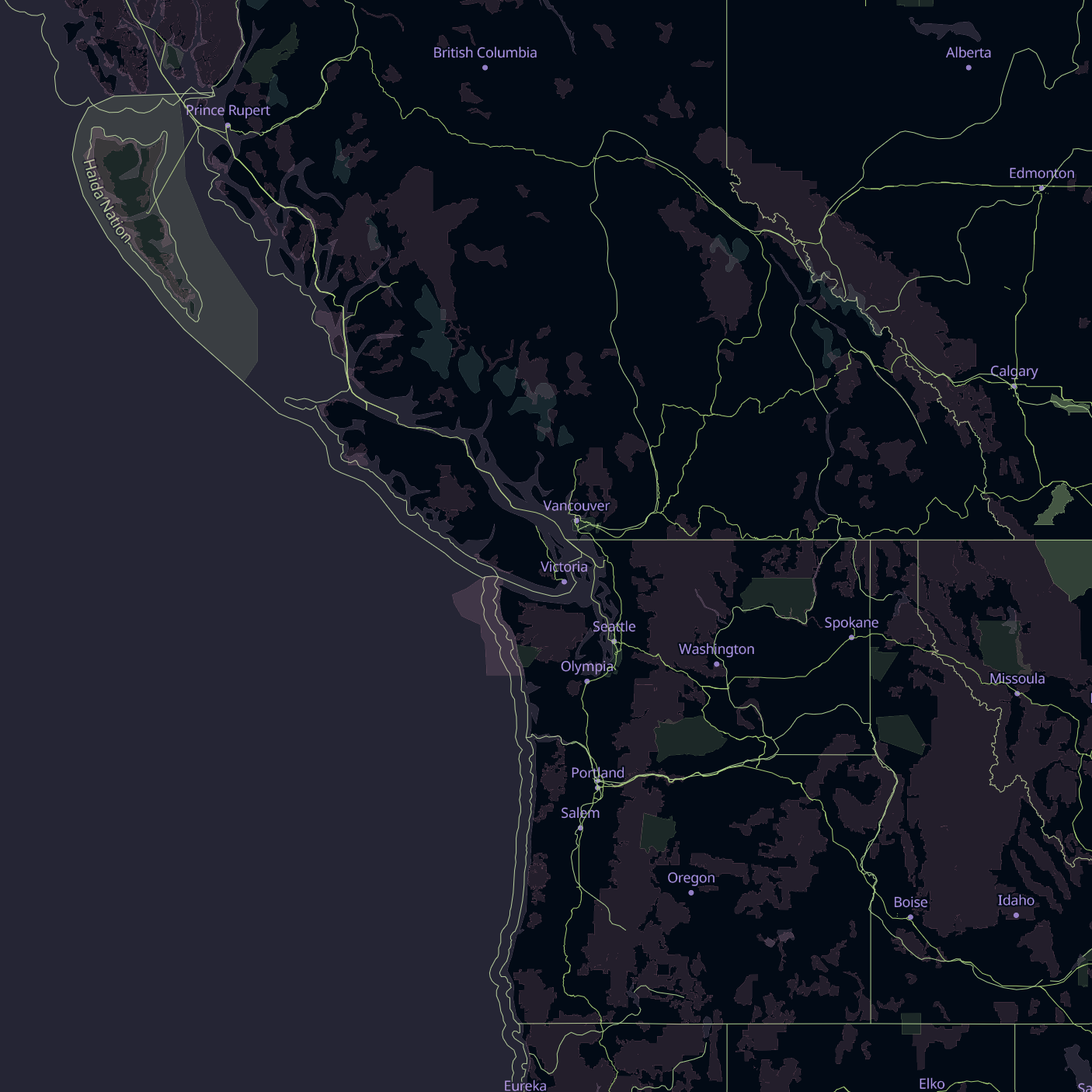 a low zoom tile showing Oregon, Washington and British Columbia